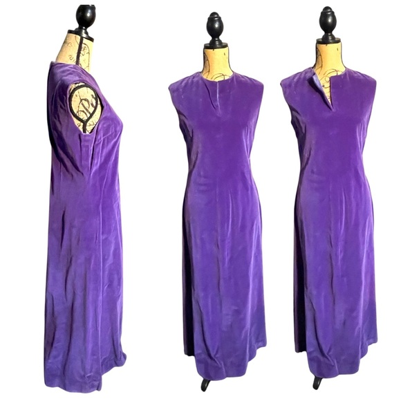 Vintage purple velvet long evening gown with matching stole - Picture 2 of 4